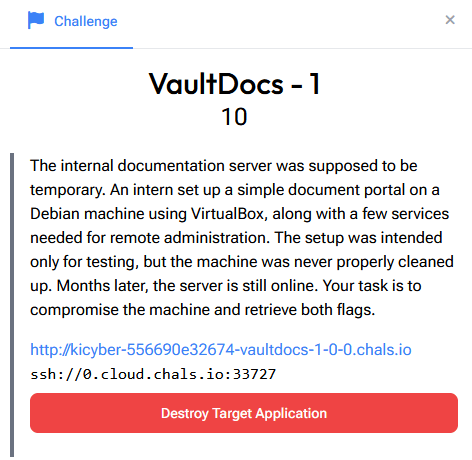 VaultDocs -1 (Infra) - Writeup