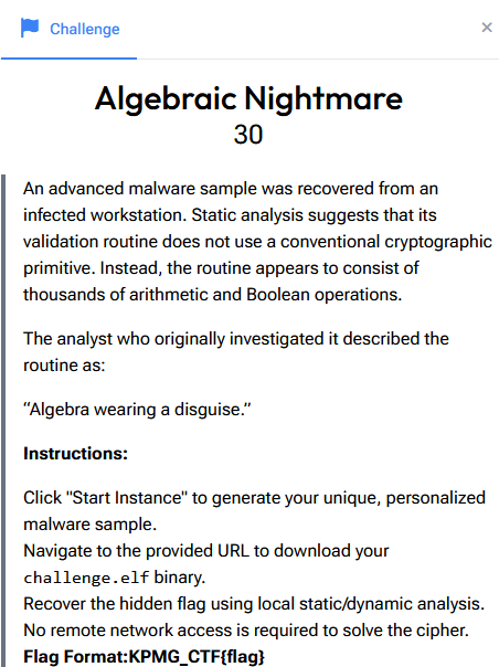 Algebraic Nightmare ( Reverse Engineering) - Writeup