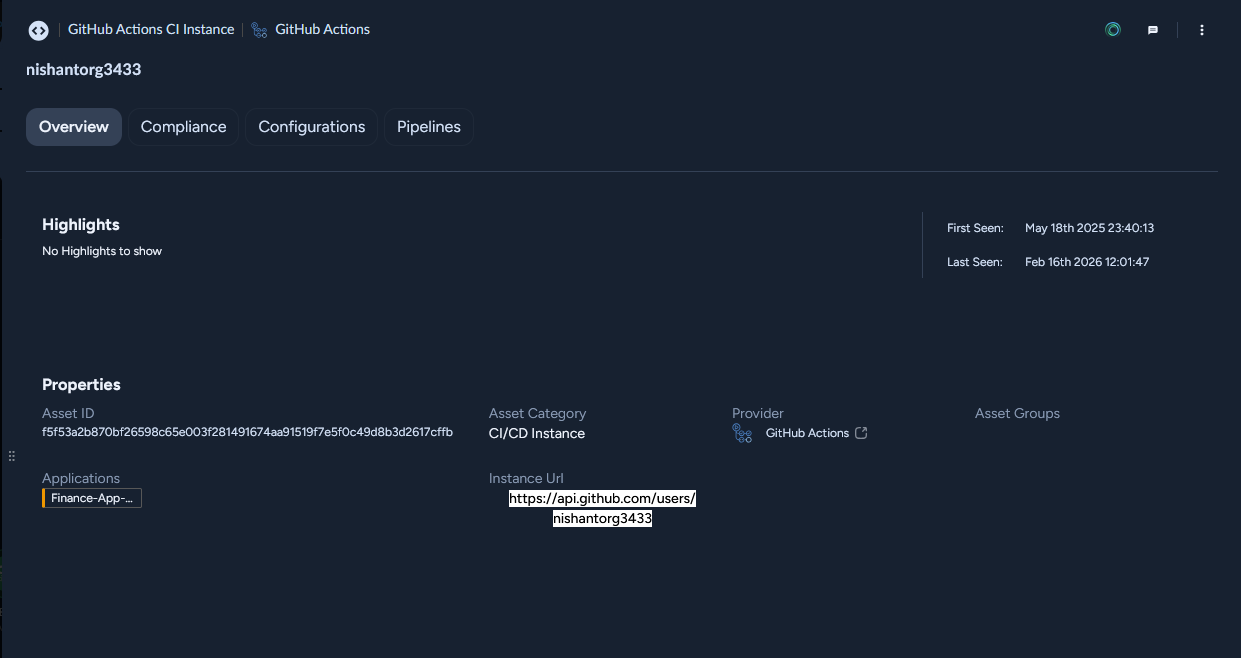 Asset category CI/CD Instance CI instance