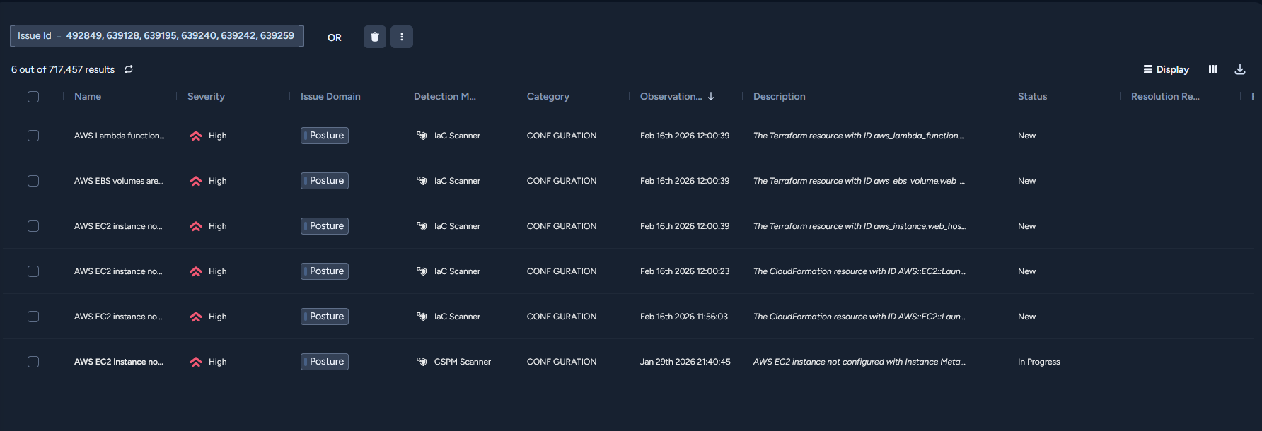 Three IaC IMDSv2 issues among the six Fixable issues