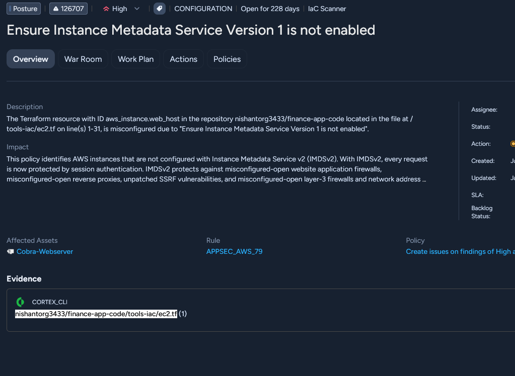 Evidence from CORTEX_CLI IaC finding