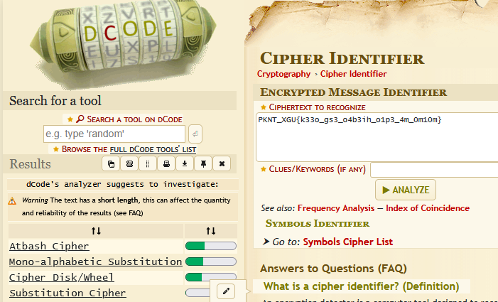 dCode Cipher Identifier results dCode Cipher Identifier results