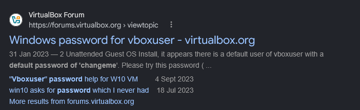 VirtualBox default password 'changeme' VirtualBox default password 'changeme'