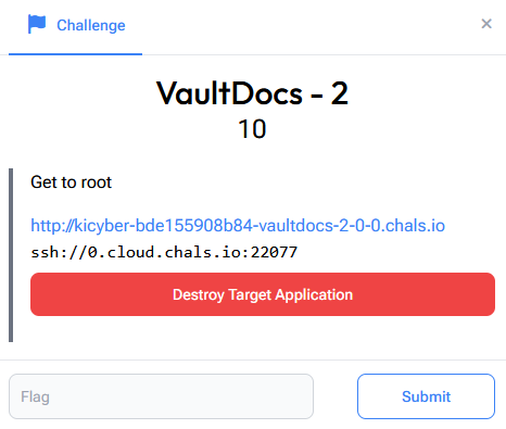 VaultDocs 2 challenge card VaultDocs 2 challenge card