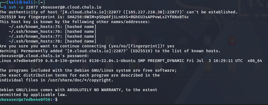 SSH login as vboxuser SSH login as vboxuser