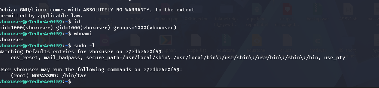 id, whoami and sudo -l output id, whoami and sudo -l output