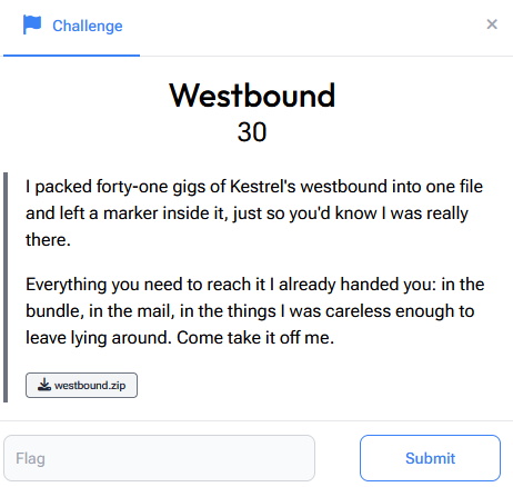 Westbound challenge card Westbound challenge card