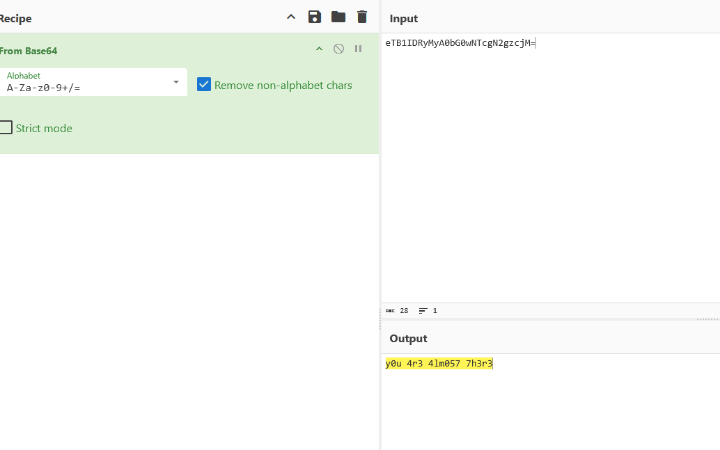 CyberChef decoding the Base64 CyberChef decoding the Base64
