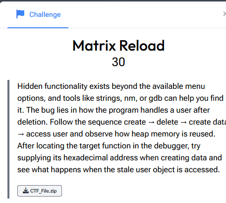 Matrix Reload challenge card