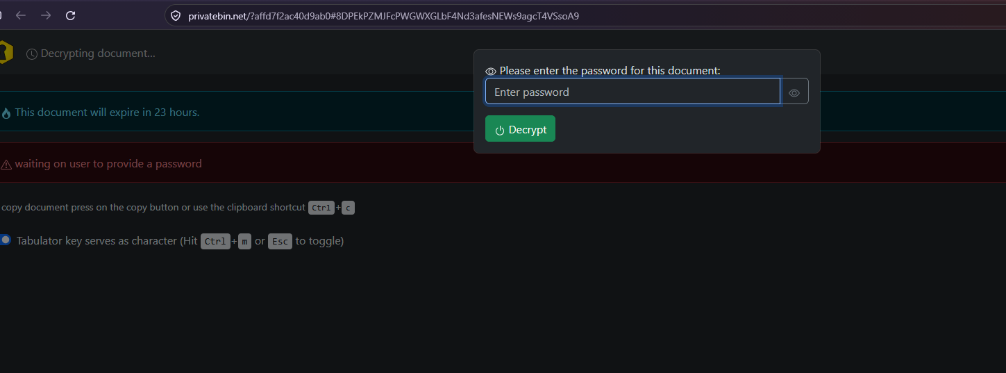 PrivateBin password prompt PrivateBin password prompt