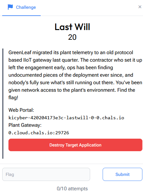 Last Will challenge card