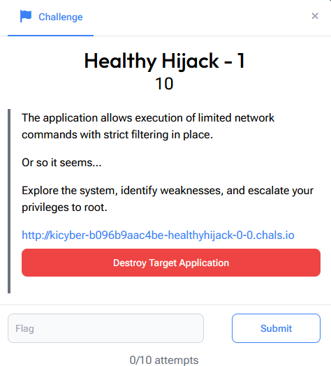 Healthy Hijack 1 challenge card Healthy Hijack 1 challenge card