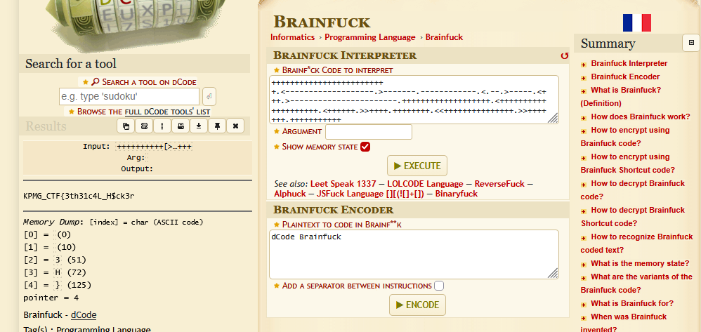 dCode Brainfuck decode → flag dCode Brainfuck decode → flag