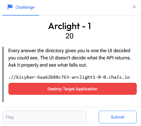 Arclight 1 challenge card Arclight 1 challenge card